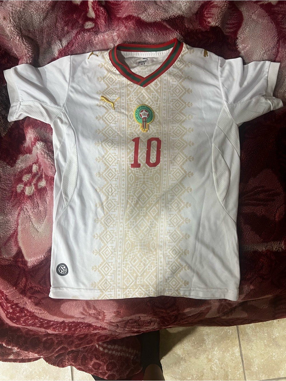 Puma White Kids Soccer Jersey with Red & Green Trim